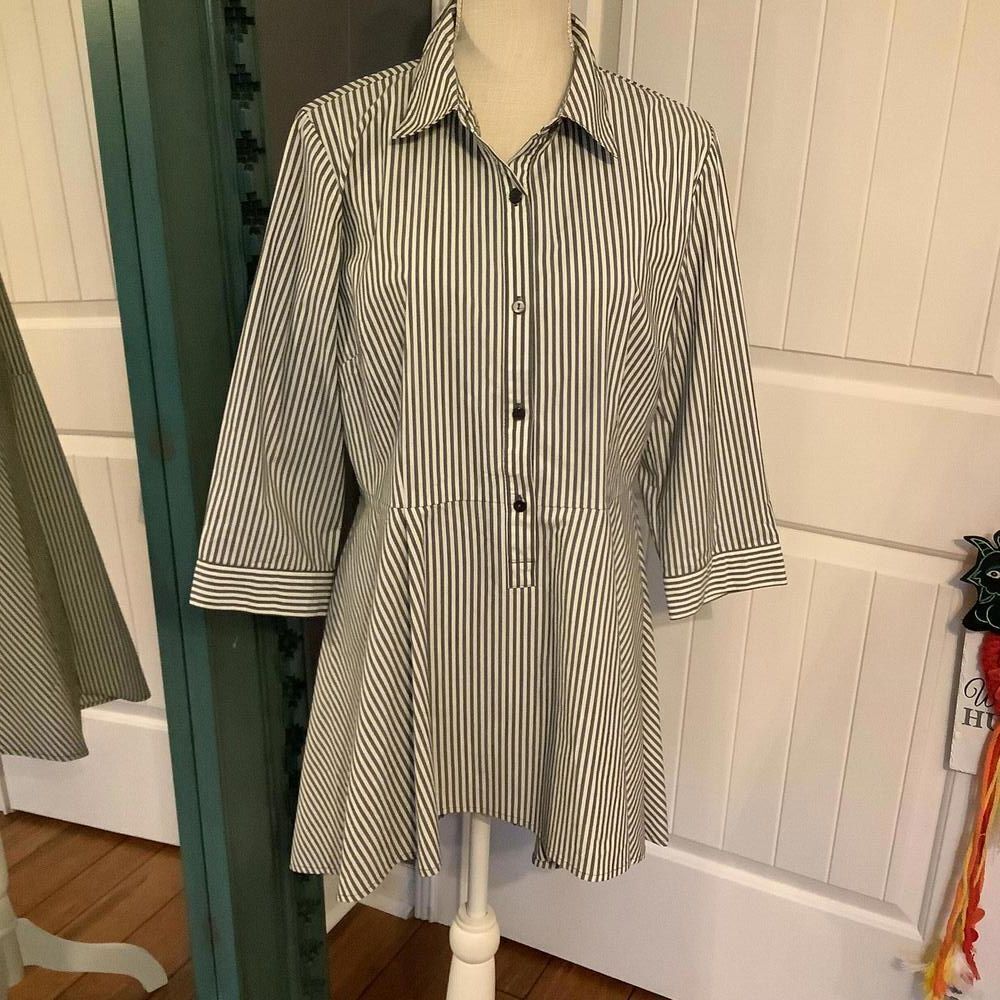 Joan Rivers Chic Striped Button-Up Asymmetrical Top‎